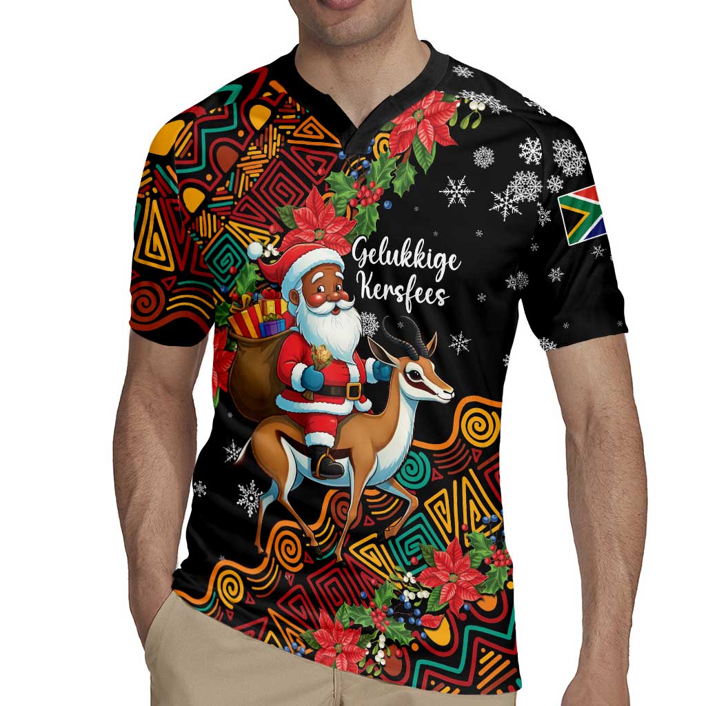 South Africa Christmas Rugby Jersey Black Santa Claus Riding Springbok - Wonder Print Shop