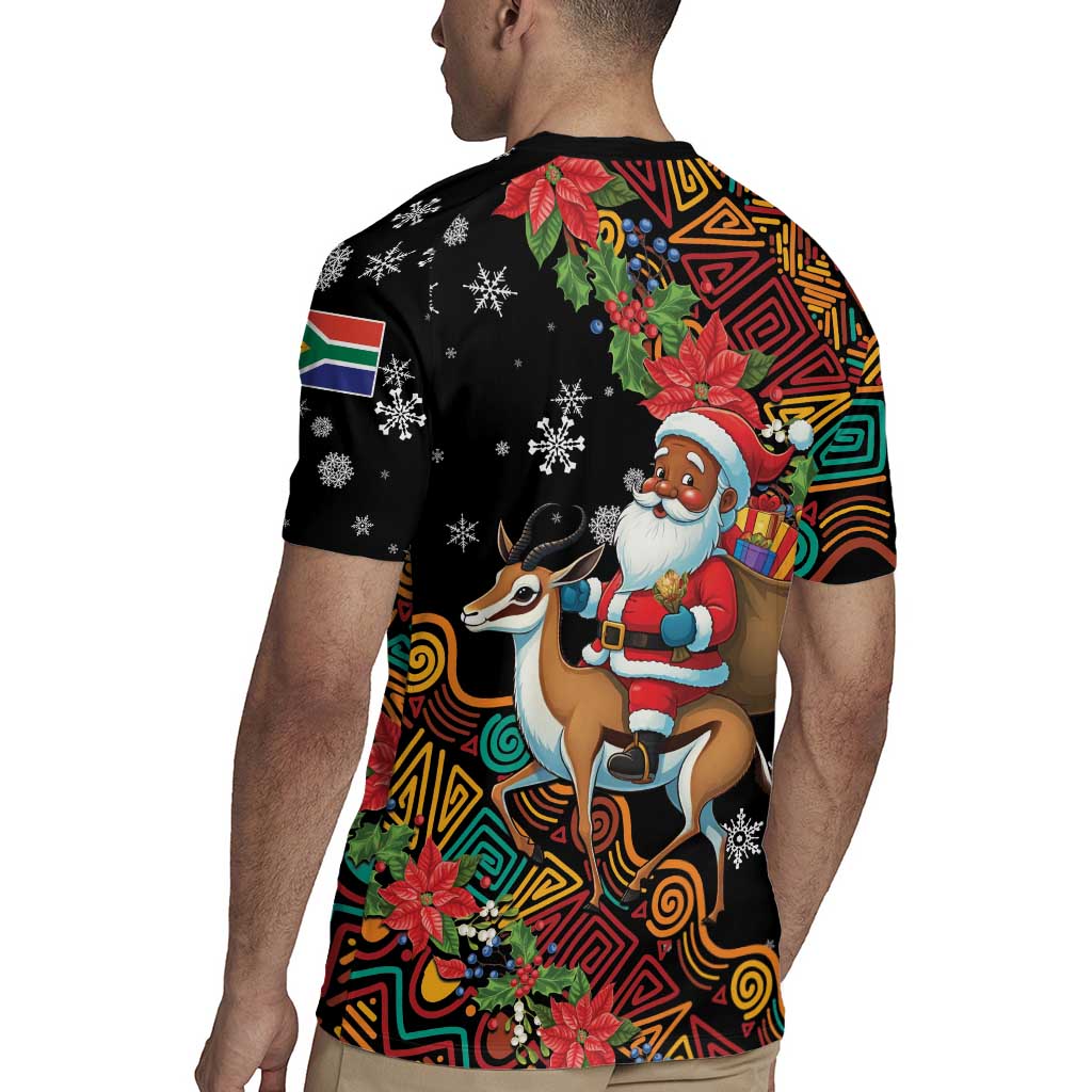 South Africa Christmas Rugby Jersey Black Santa Claus Riding Springbok - Wonder Print Shop