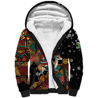 South Africa Christmas Sherpa Hoodie Black Santa Claus Riding Springbok - Wonder Print Shop