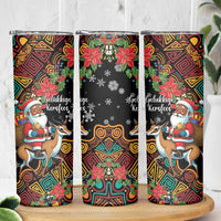 South Africa Christmas Skinny Tumbler Black Santa Claus Riding Springbok - Wonder Print Shop