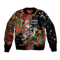 South Africa Christmas Sleeve Zip Bomber Jacket Black Santa Claus Riding Springbok - Wonder Print Shop