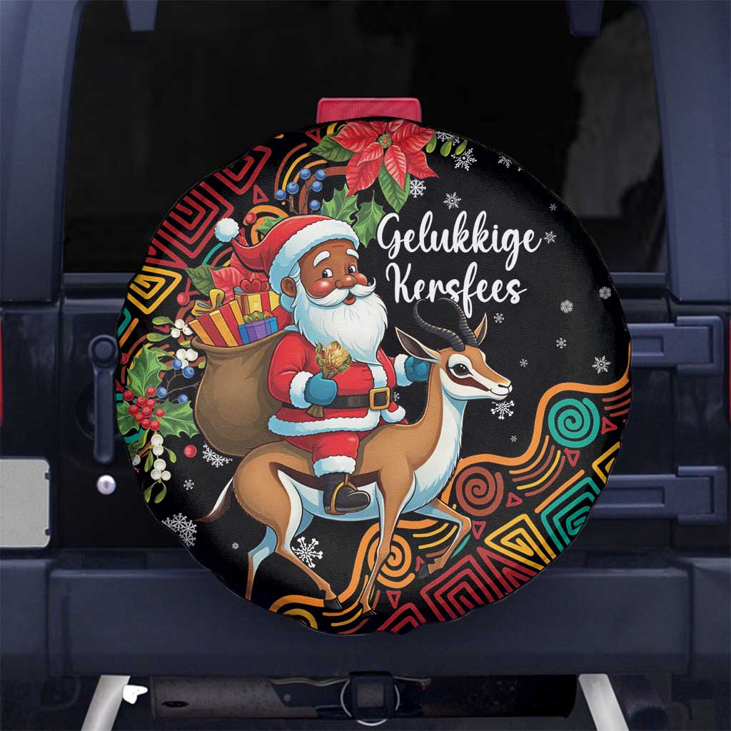 South Africa Christmas Spare Tire Cover Black Santa Claus Riding Springbok - Wonder Print Shop