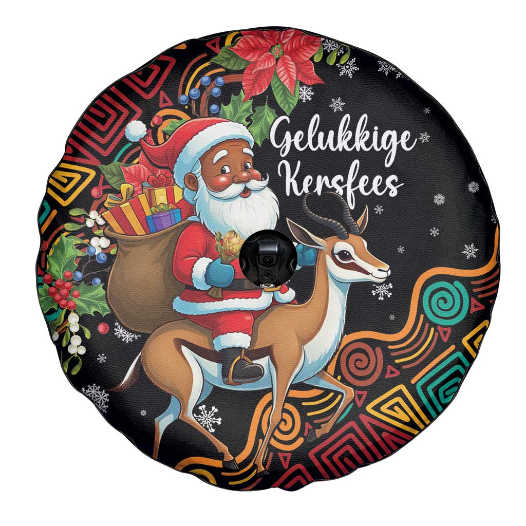 South Africa Christmas Spare Tire Cover Black Santa Claus Riding Springbok - Wonder Print Shop