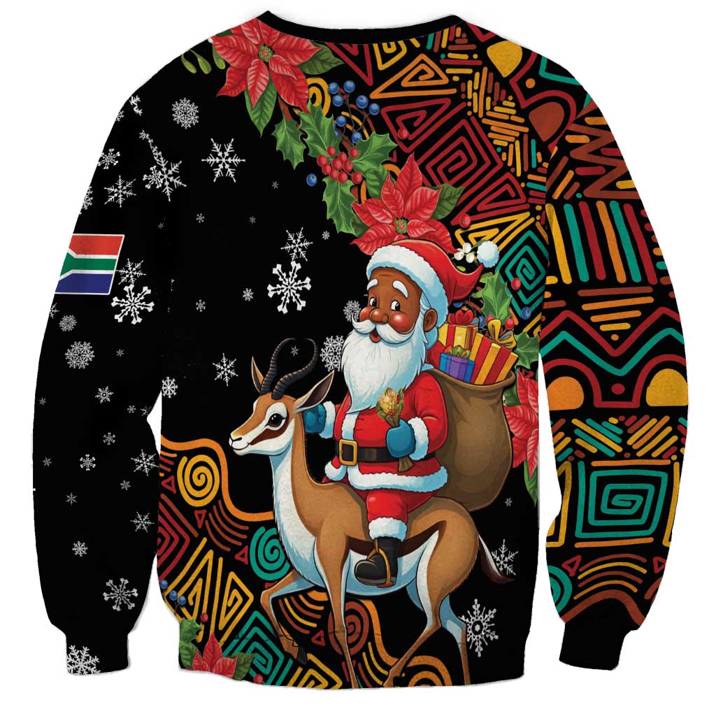 South Africa Christmas Sweatshirt Black Santa Claus Riding Springbok - Wonder Print Shop