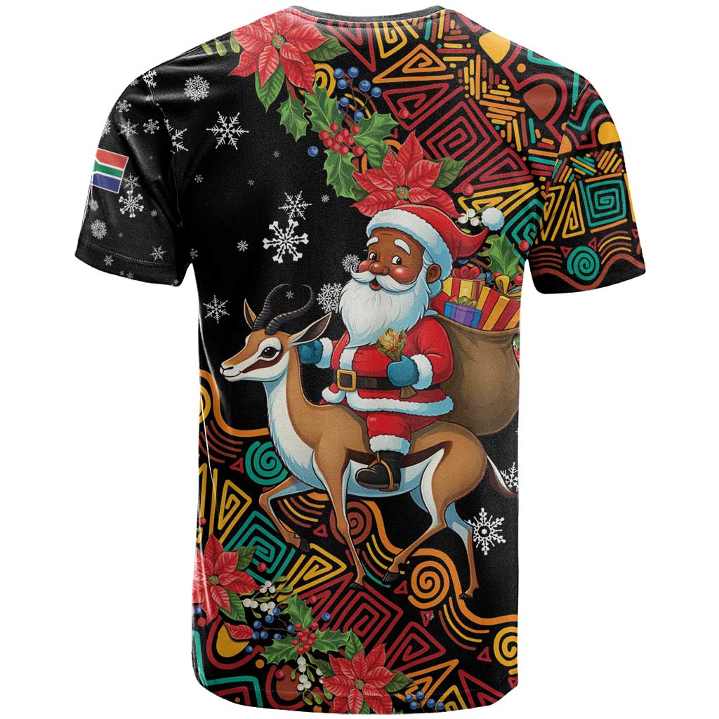 South Africa Christmas T Shirt Black Santa Claus Riding Springbok - Wonder Print Shop