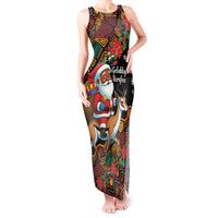 South Africa Christmas Tank Maxi Dress Black Santa Claus Riding Springbok - Wonder Print Shop