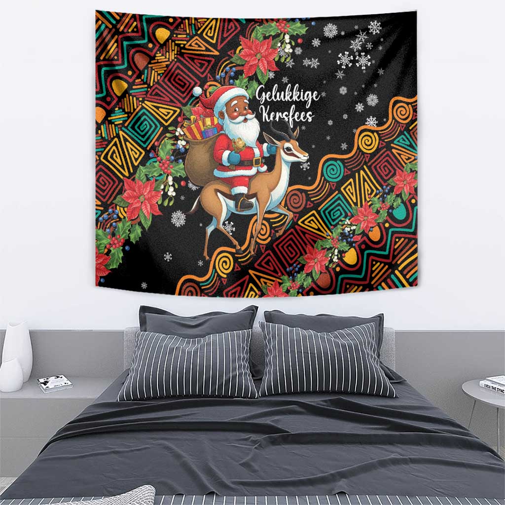 South Africa Christmas Tapestry Black Santa Claus Riding Springbok - Wonder Print Shop