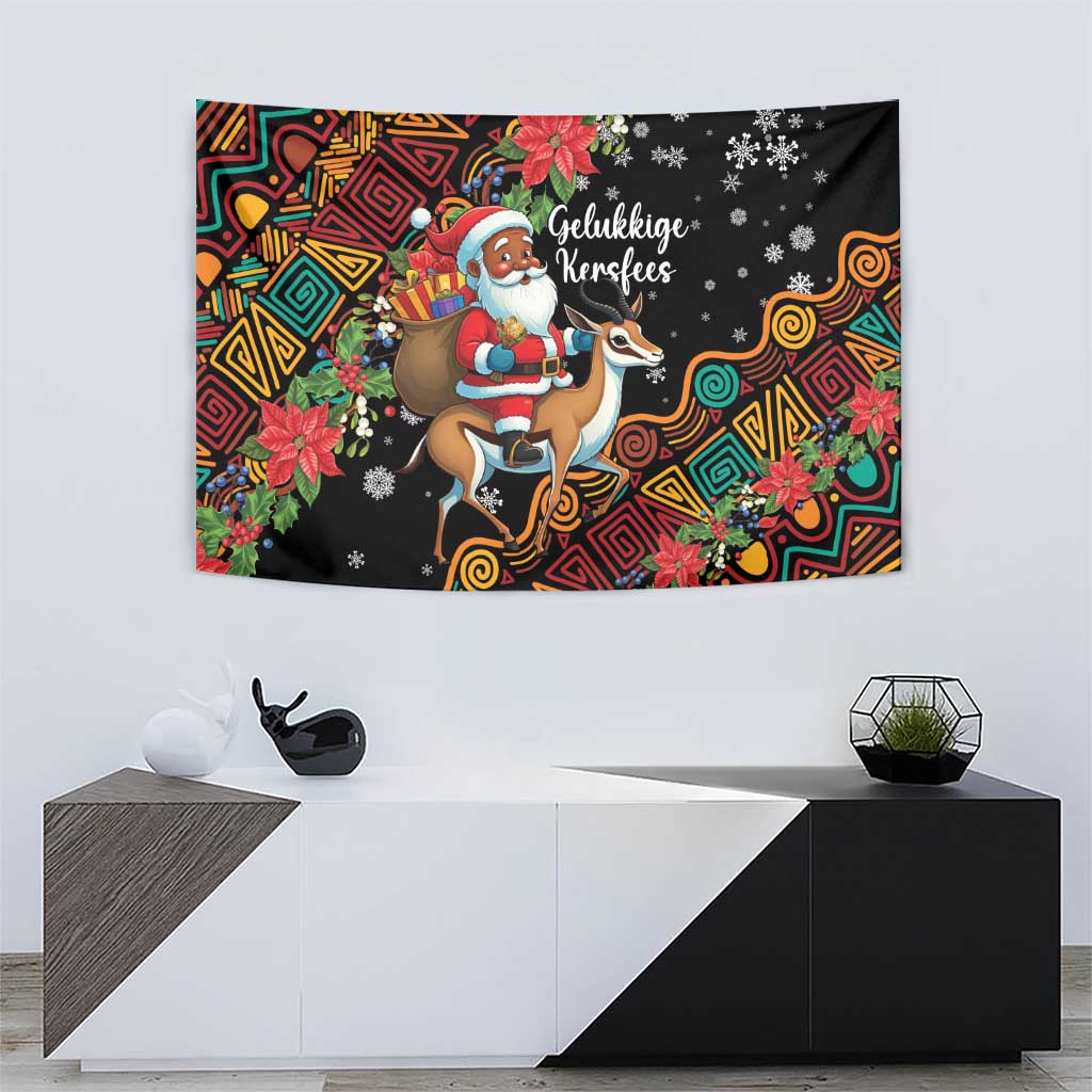 South Africa Christmas Tapestry Black Santa Claus Riding Springbok - Wonder Print Shop