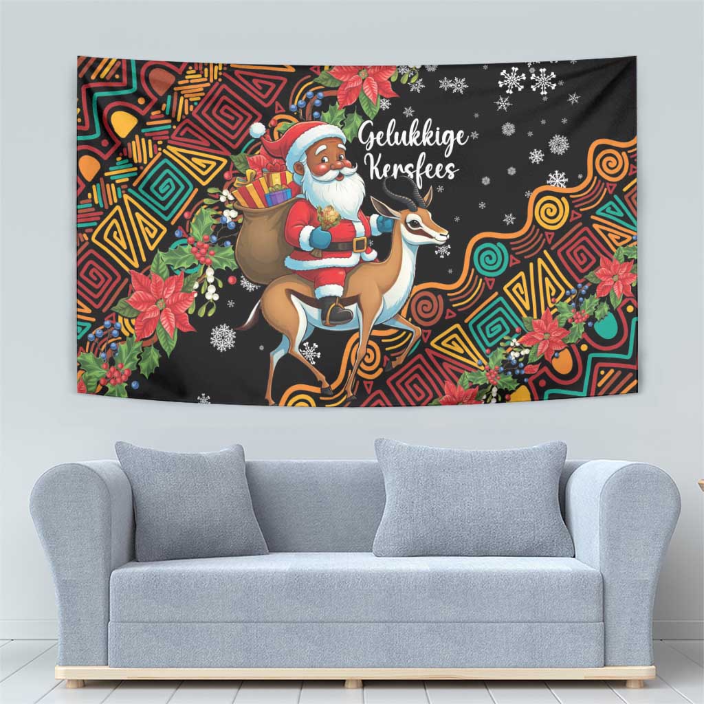 South Africa Christmas Tapestry Black Santa Claus Riding Springbok - Wonder Print Shop