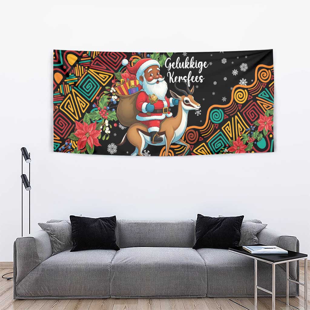 South Africa Christmas Tapestry Black Santa Claus Riding Springbok - Wonder Print Shop