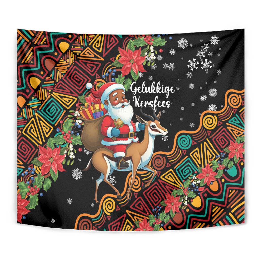 South Africa Christmas Tapestry Black Santa Claus Riding Springbok - Wonder Print Shop