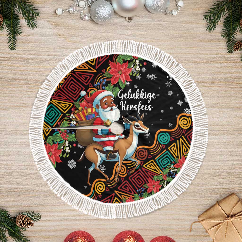 South Africa Christmas Tree Skirt Black Santa Claus Riding Springbok - Wonder Print Shop