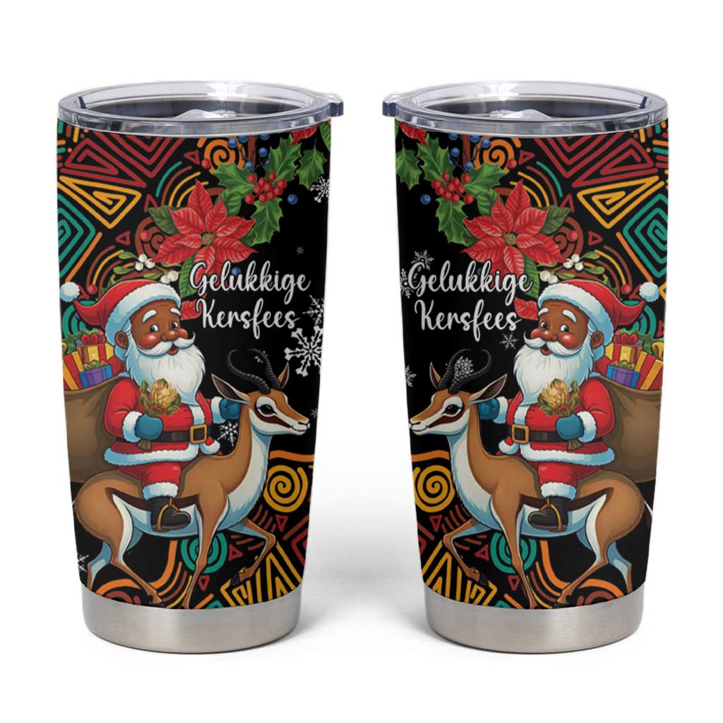 South Africa Christmas Tumbler Cup Black Santa Claus Riding Springbok - Wonder Print Shop