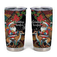 South Africa Christmas Tumbler Cup Black Santa Claus Riding Springbok - Wonder Print Shop
