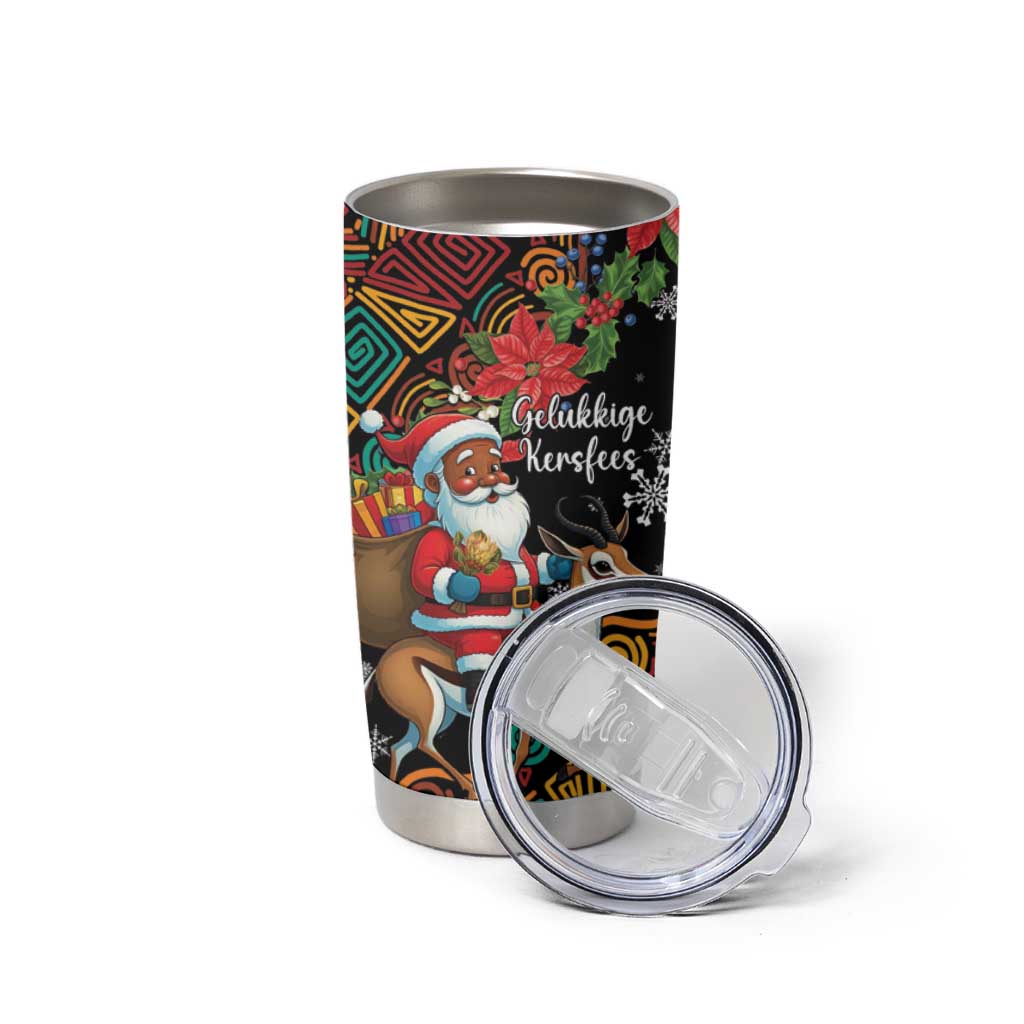 South Africa Christmas Tumbler Cup Black Santa Claus Riding Springbok - Wonder Print Shop