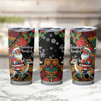 South Africa Christmas Tumbler Cup Black Santa Claus Riding Springbok - Wonder Print Shop
