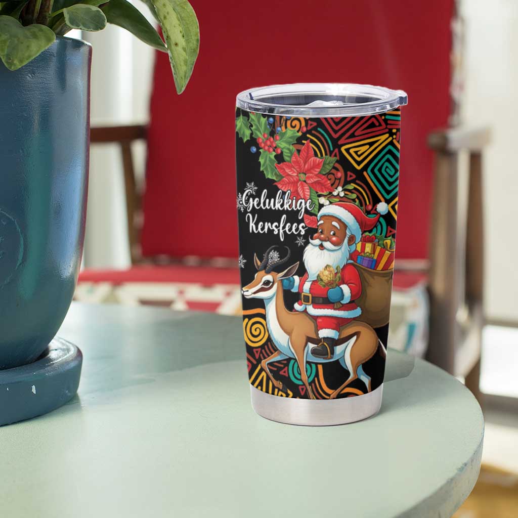 South Africa Christmas Tumbler Cup Black Santa Claus Riding Springbok - Wonder Print Shop