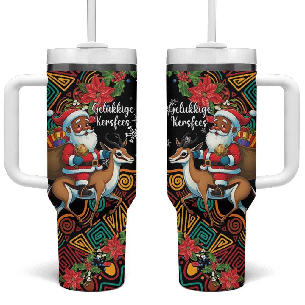 South Africa Christmas Tumbler With Handle Black Santa Claus Riding Springbok - Wonder Print Shop