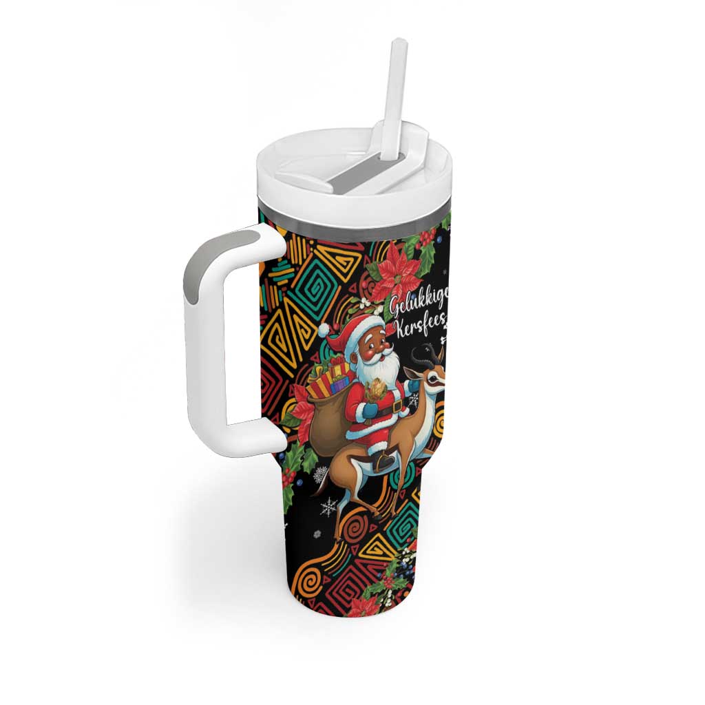 South Africa Christmas Tumbler With Handle Black Santa Claus Riding Springbok - Wonder Print Shop