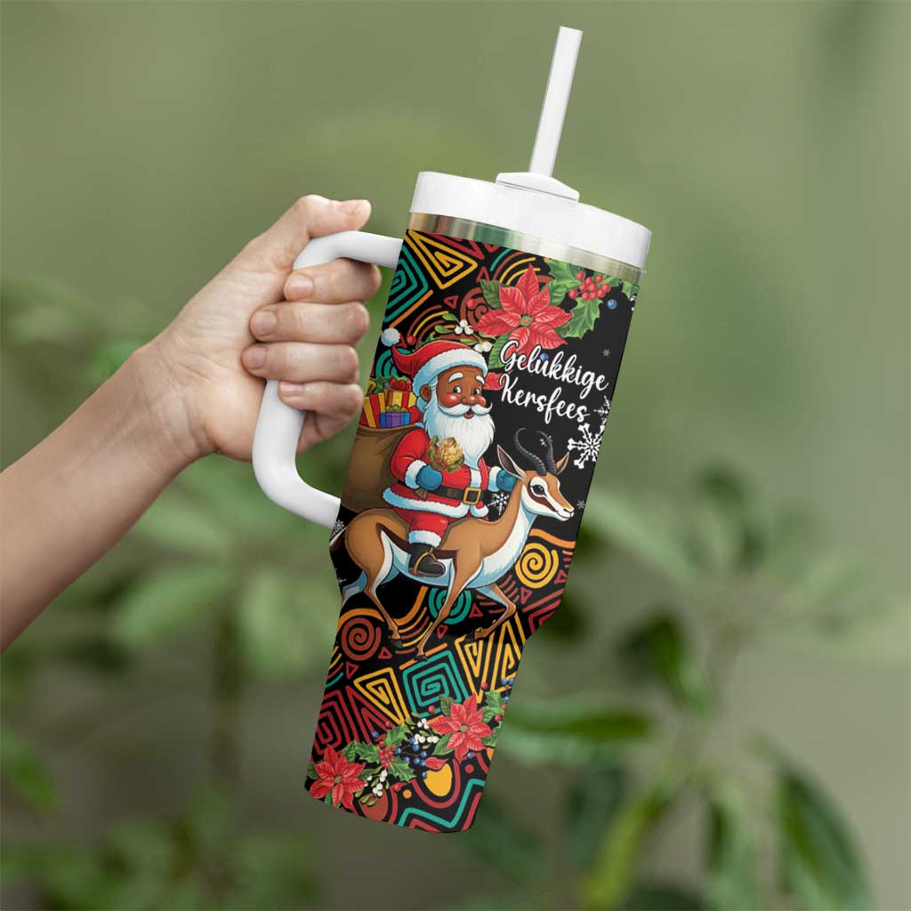 South Africa Christmas Tumbler With Handle Black Santa Claus Riding Springbok - Wonder Print Shop