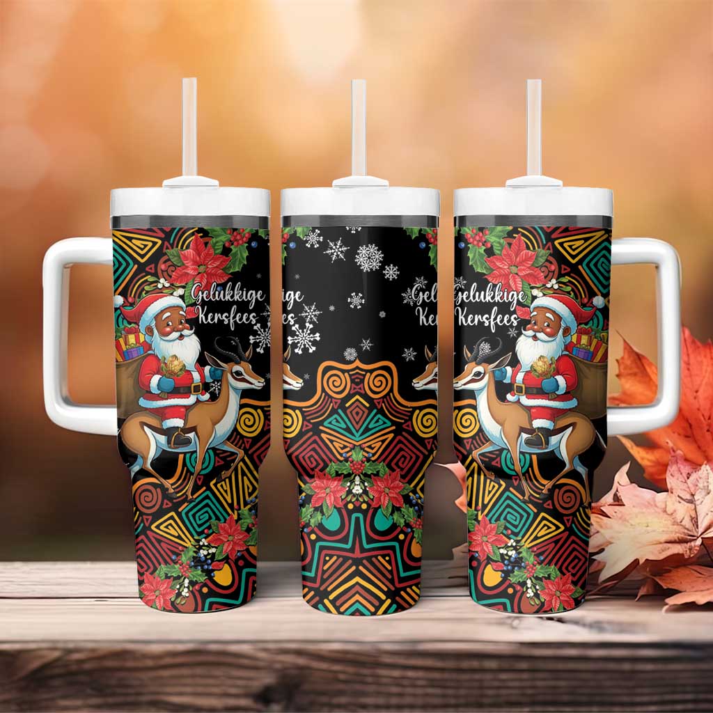 South Africa Christmas Tumbler With Handle Black Santa Claus Riding Springbok - Wonder Print Shop