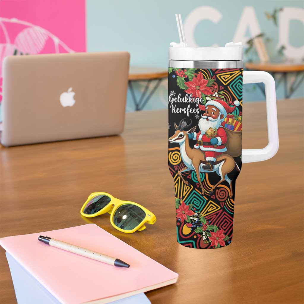 South Africa Christmas Tumbler With Handle Black Santa Claus Riding Springbok - Wonder Print Shop