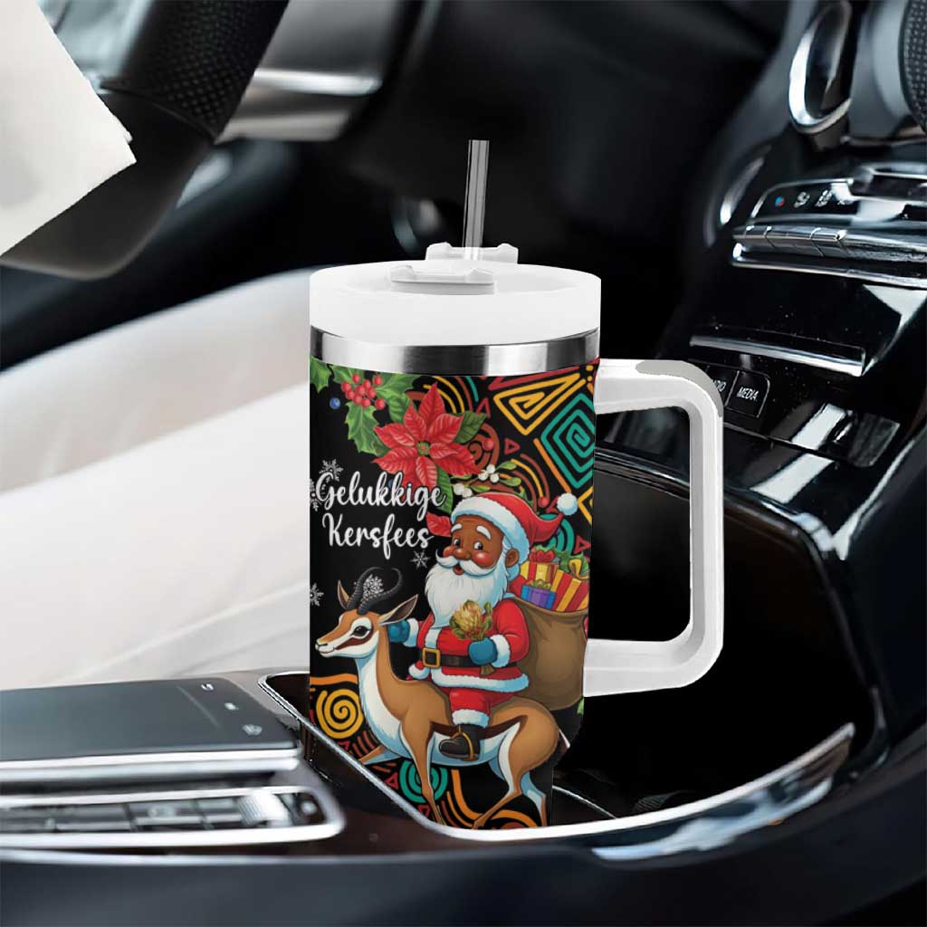 South Africa Christmas Tumbler With Handle Black Santa Claus Riding Springbok - Wonder Print Shop