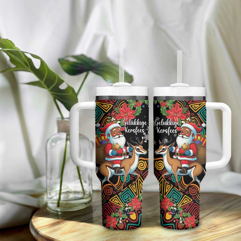 South Africa Christmas Tumbler With Handle Black Santa Claus Riding Springbok - Wonder Print Shop