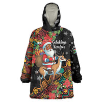 South Africa Christmas Wearable Blanket Hoodie Black Santa Claus Riding Springbok - Wonder Print Shop
