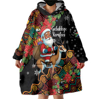 South Africa Christmas Wearable Blanket Hoodie Black Santa Claus Riding Springbok - Wonder Print Shop