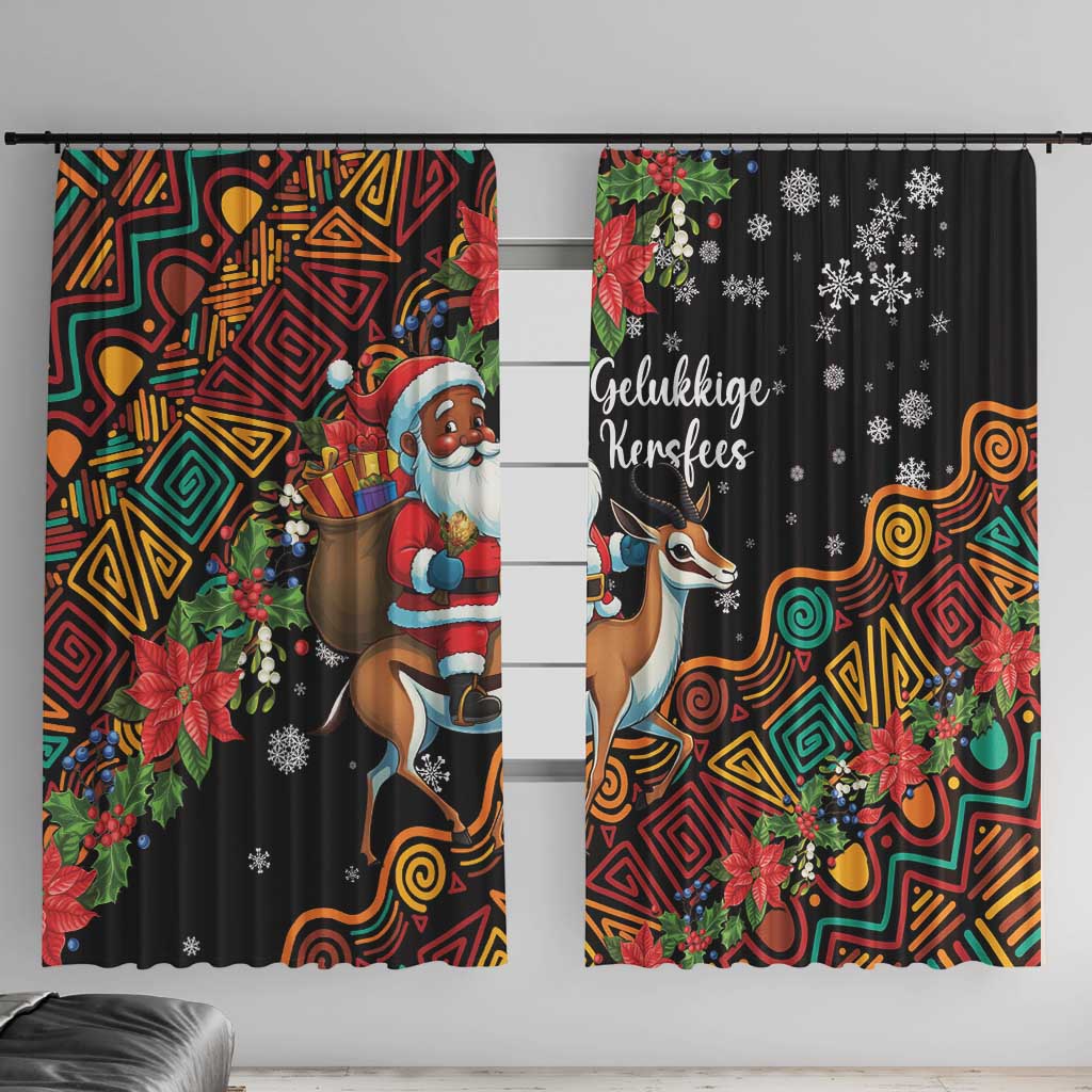 South Africa Christmas Window Curtain Black Santa Claus Riding Springbok - Wonder Print Shop