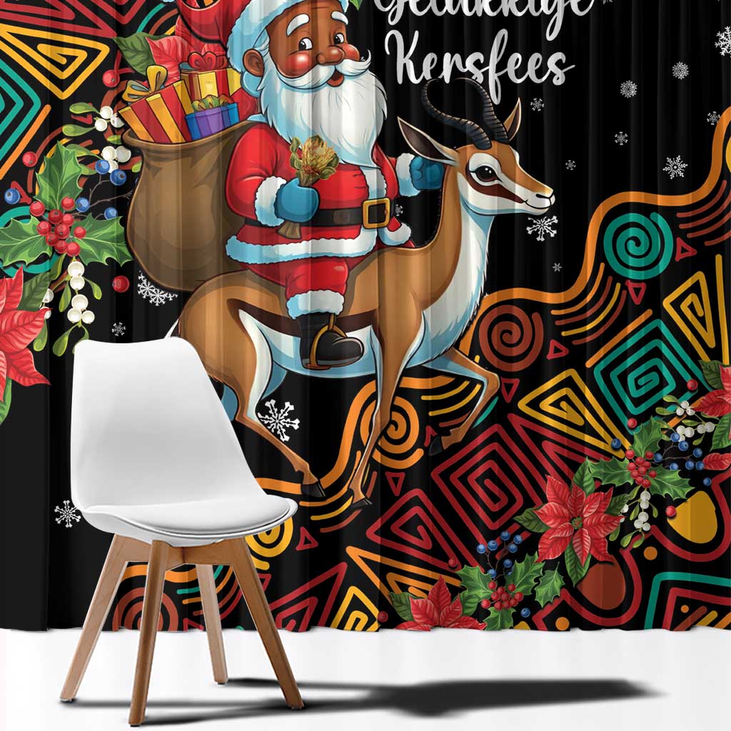 South Africa Christmas Window Curtain Black Santa Claus Riding Springbok - Wonder Print Shop