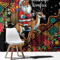 South Africa Christmas Window Curtain Black Santa Claus Riding Springbok - Wonder Print Shop