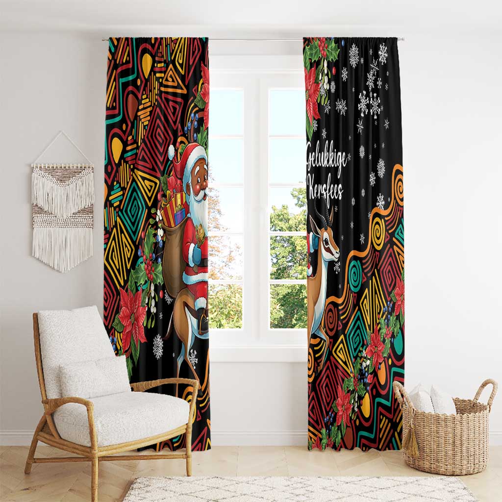 South Africa Christmas Window Curtain Black Santa Claus Riding Springbok - Wonder Print Shop