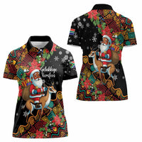 South Africa Christmas Women Polo Shirt Black Santa Claus Riding Springbok - Wonder Print Shop