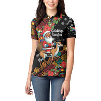 South Africa Christmas Women Polo Shirt Black Santa Claus Riding Springbok - Wonder Print Shop