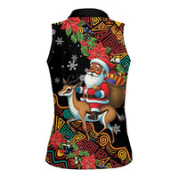 South Africa Christmas Women Sleeveless Polo Shirt Black Santa Claus Riding Springbok - Wonder Print Shop