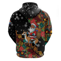 South Africa Christmas Zip Hoodie Black Santa Claus Riding Springbok - Wonder Print Shop