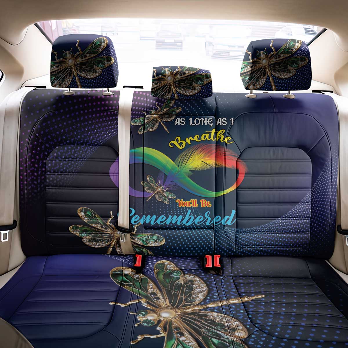 As Long As I Breathe You'll Be Remembered Back Car Seat Cover Feather Infinity Luxury Dragonfly - Wonder Print Shop