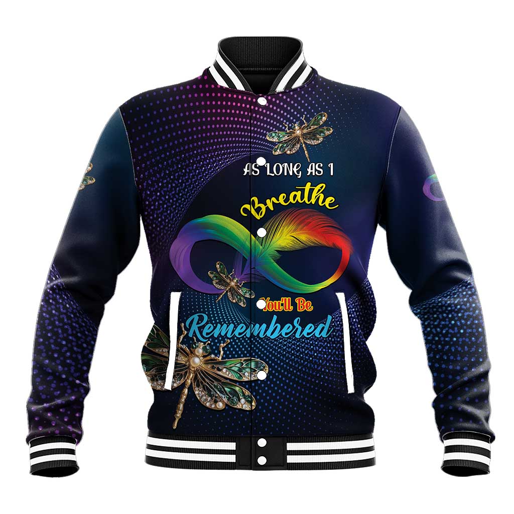 Personalized As Long As I Breathe You'll Be Remembered Baseball Jacket Feather Infinity Luxury Dragonfly - Wonder Print Shop
