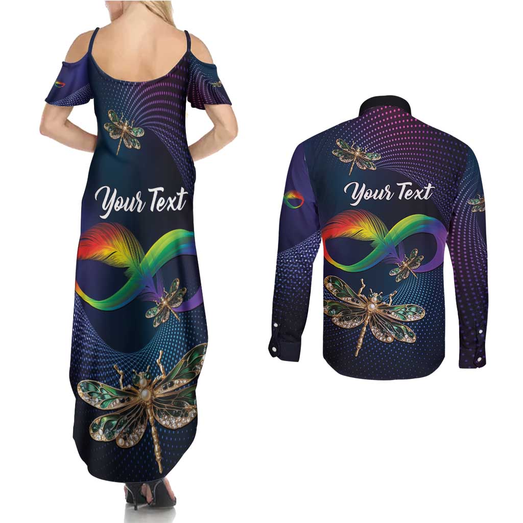 Personalized As Long As I Breathe You'll Be Remembered Couples Matching Summer Maxi Dress and Long Sleeve Button Shirt Feather Infinity Luxury Dragonfly - Wonder Print Shop