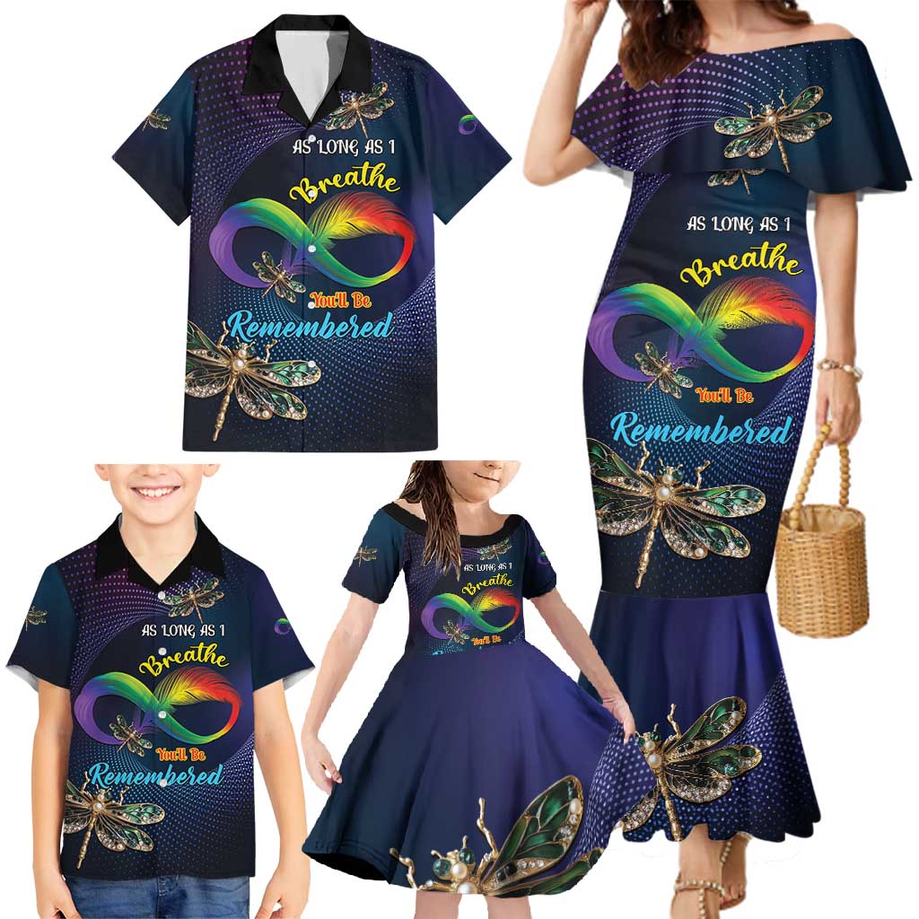 Personalized As Long As I Breathe You'll Be Remembered Family Matching Mermaid Dress and Hawaiian Shirt Feather Infinity Luxury Dragonfly - Wonder Print Shop