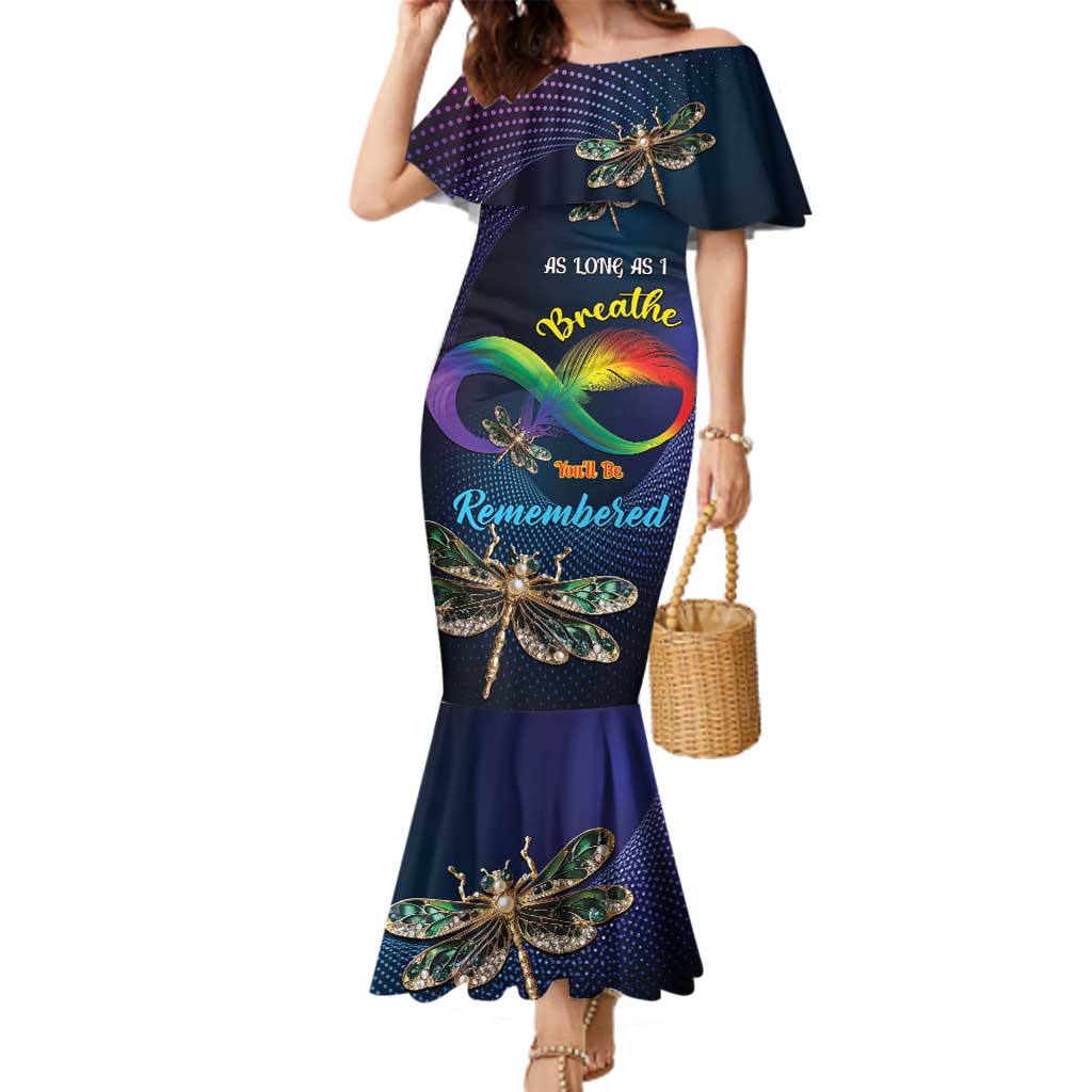 Personalized As Long As I Breathe You'll Be Remembered Family Matching Mermaid Dress and Hawaiian Shirt Feather Infinity Luxury Dragonfly - Wonder Print Shop