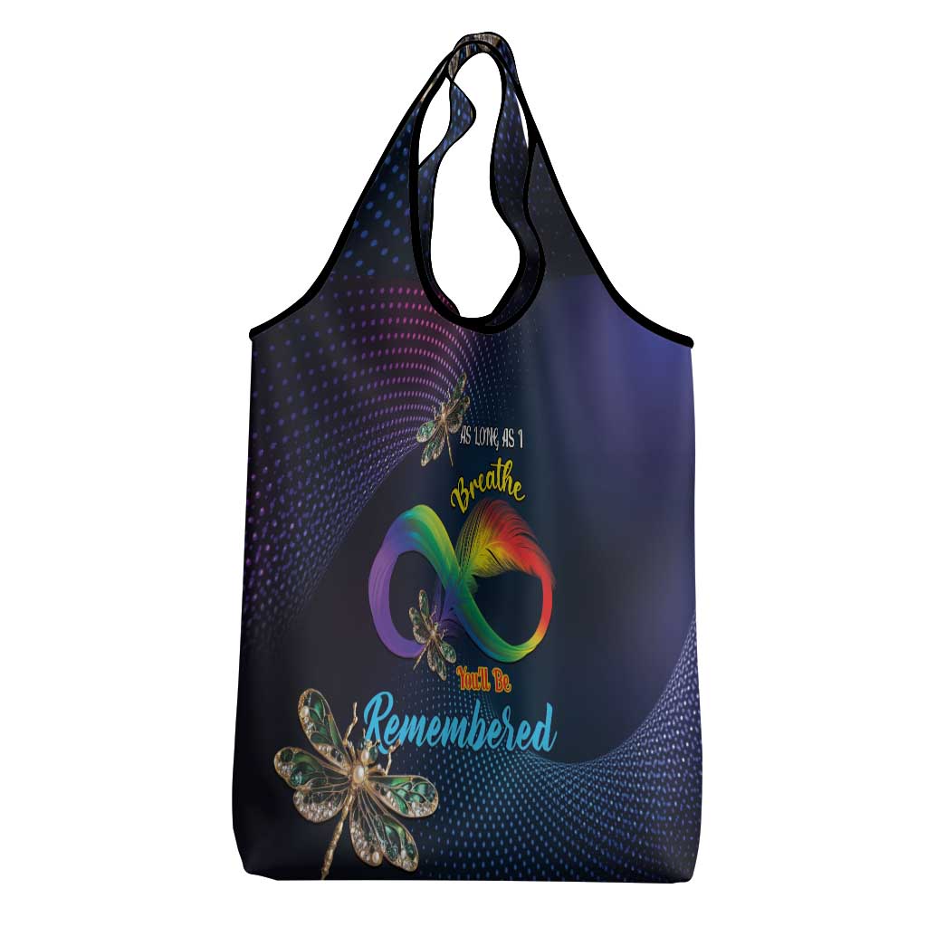 As Long As I Breathe You'll Be Remembered Grocery Bag Feather Infinity Luxury Dragonfly