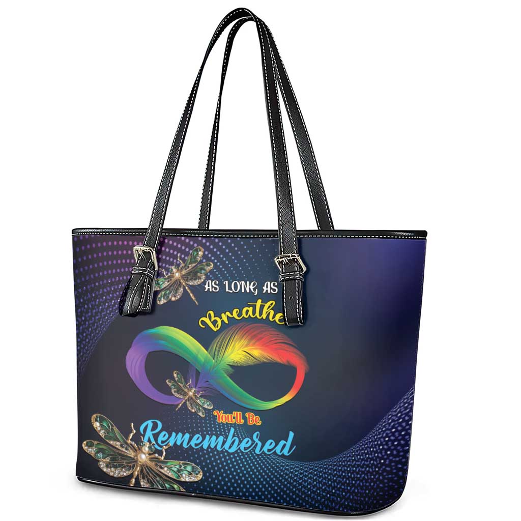 As Long As I Breathe You'll Be Remembered Leather Tote Bag Feather Infinity Luxury Dragonfly - Wonder Print Shop