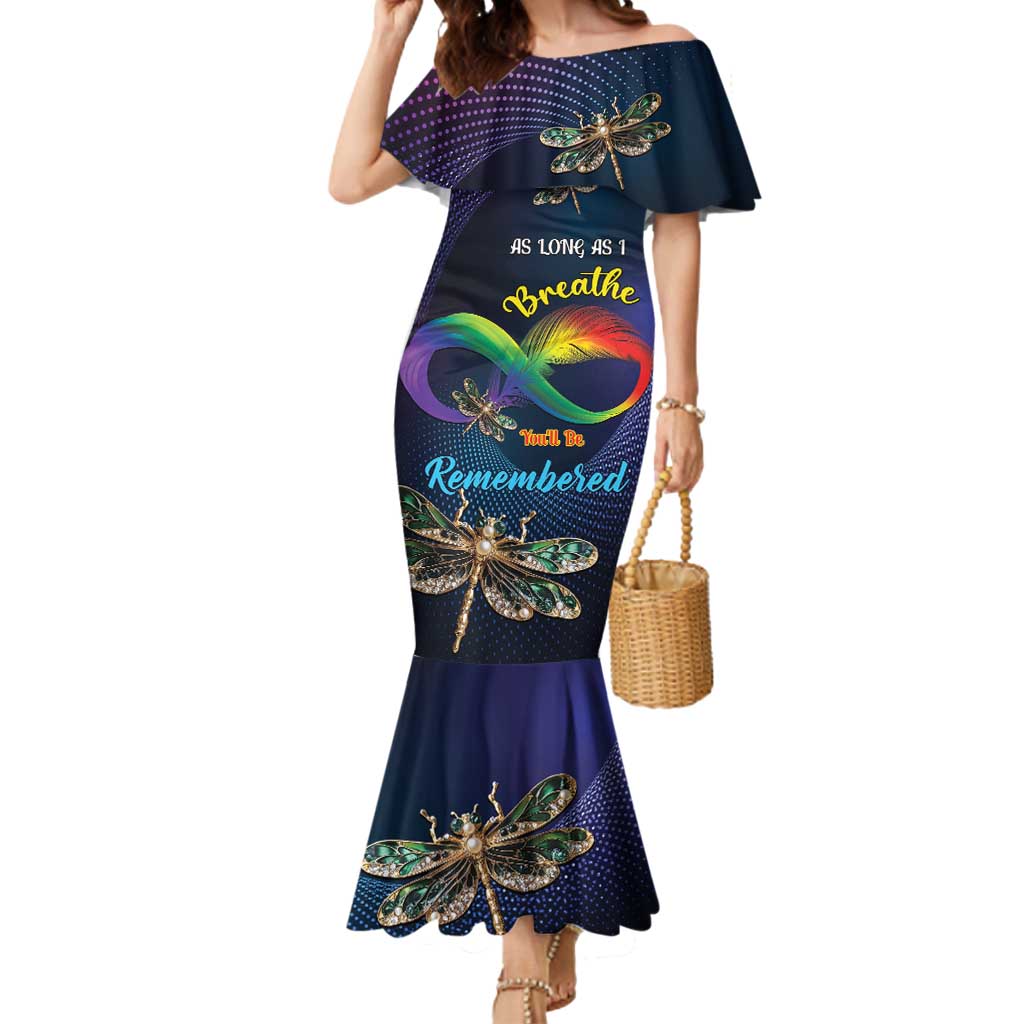 Personalized As Long As I Breathe You'll Be Remembered Mermaid Dress Feather Infinity Luxury Dragonfly - Wonder Print Shop
