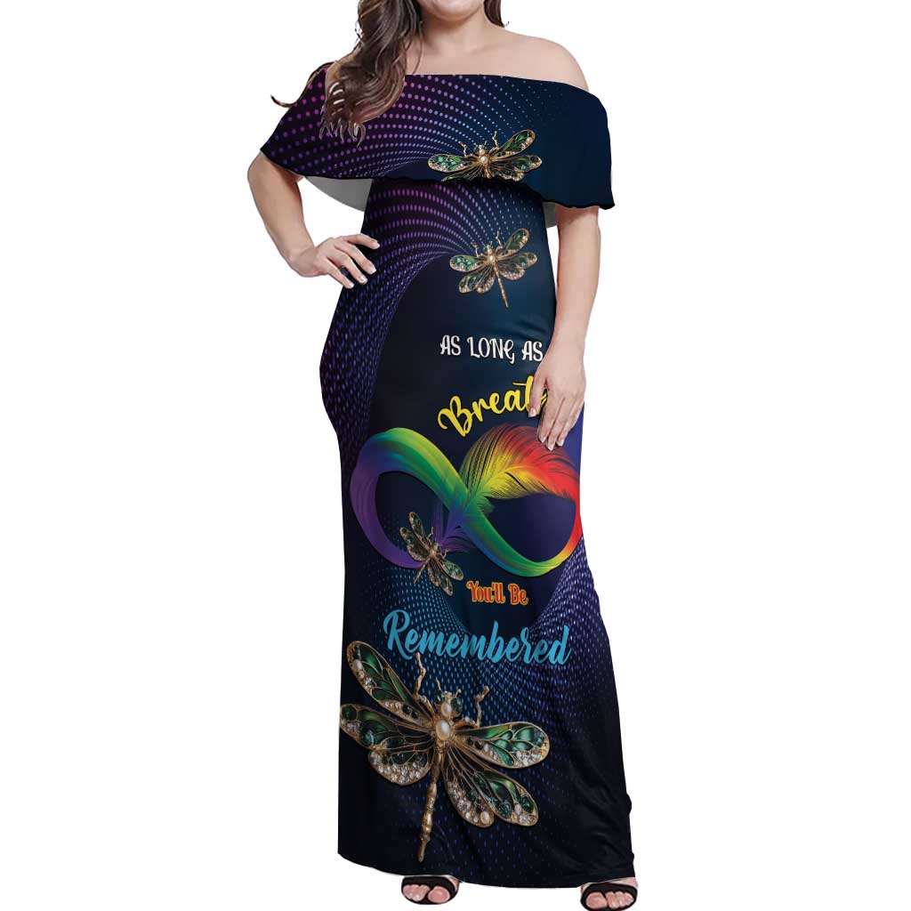 Personalized As Long As I Breathe You'll Be Remembered Off Shoulder Maxi Dress Feather Infinity Luxury Dragonfly - Wonder Print Shop