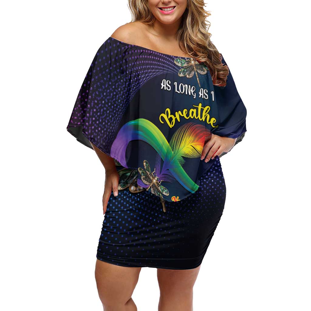 Personalized As Long As I Breathe You'll Be Remembered Off Shoulder Short Dress Feather Infinity Luxury Dragonfly - Wonder Print Shop