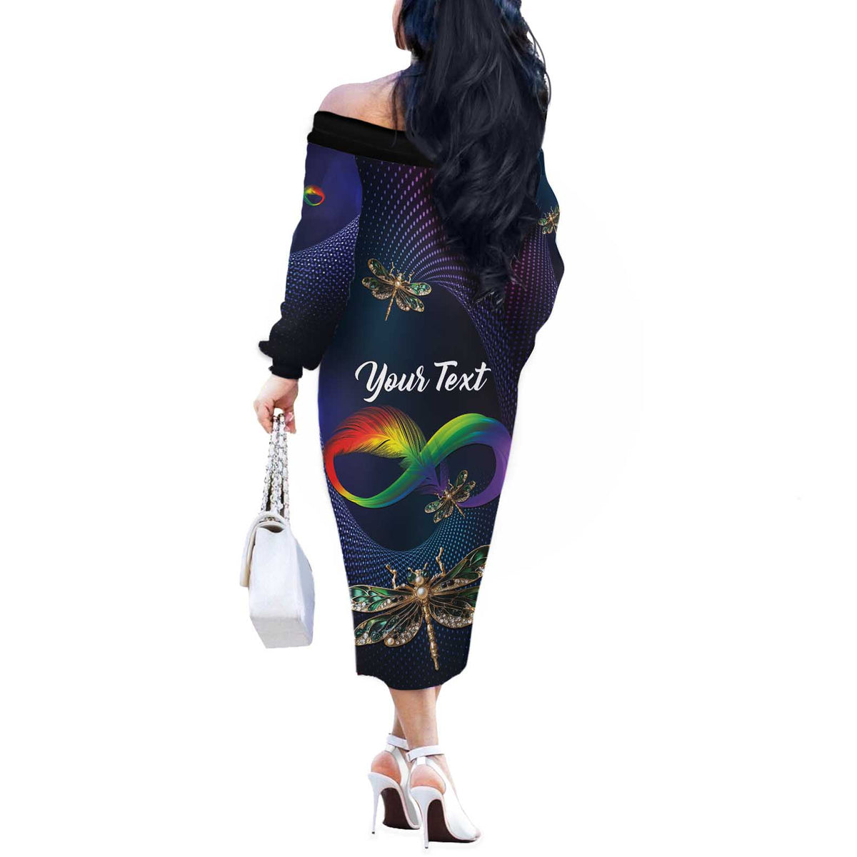 Personalized As Long As I Breathe You'll Be Remembered Off The Shoulder Long Sleeve Dress Feather Infinity Luxury Dragonfly - Wonder Print Shop