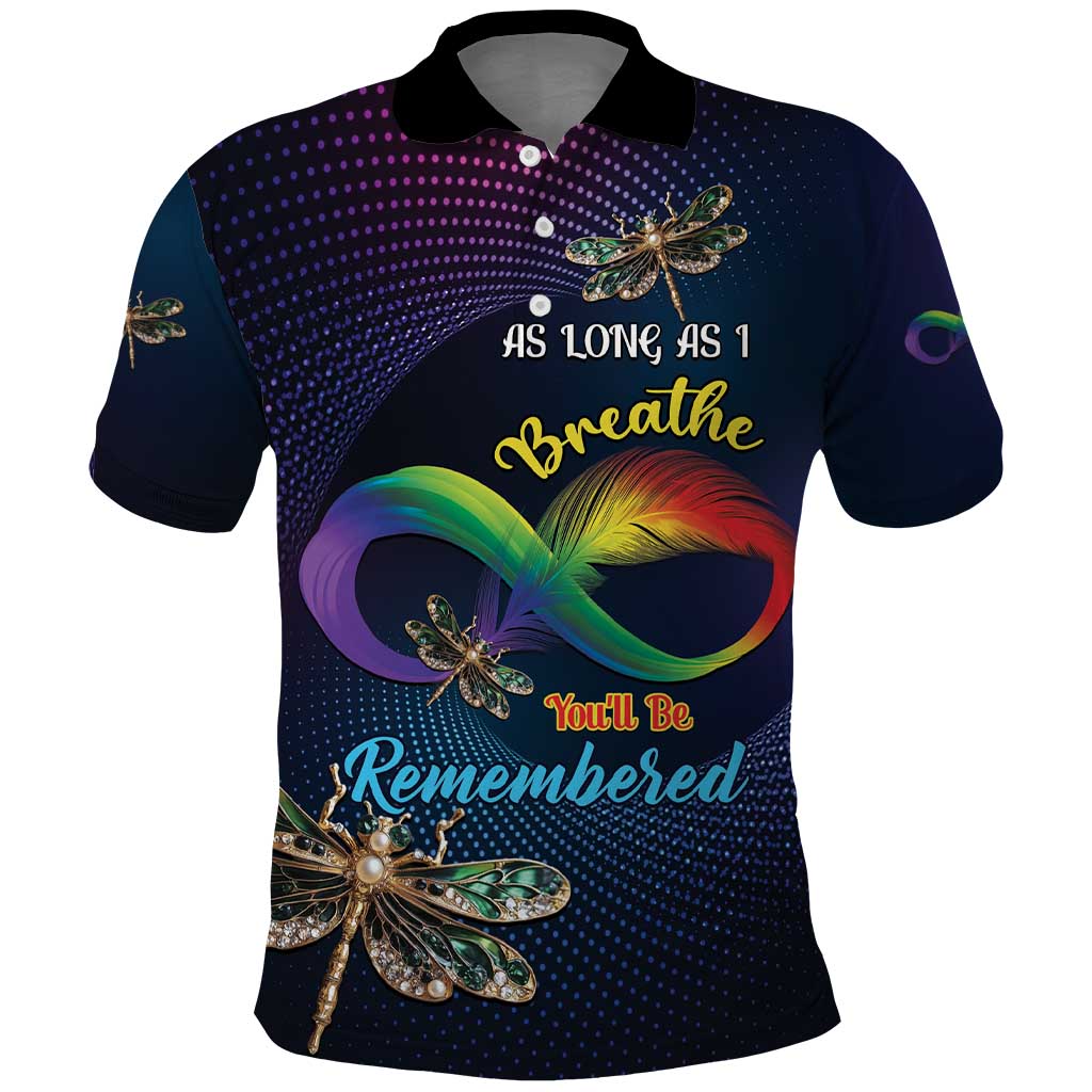 Personalized As Long As I Breathe You'll Be Remembered Polo Shirt Feather Infinity Luxury Dragonfly - Wonder Print Shop
